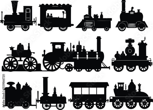 Collection of Vintage Train Silhouettes A Nostalgic Journey Through Railway History