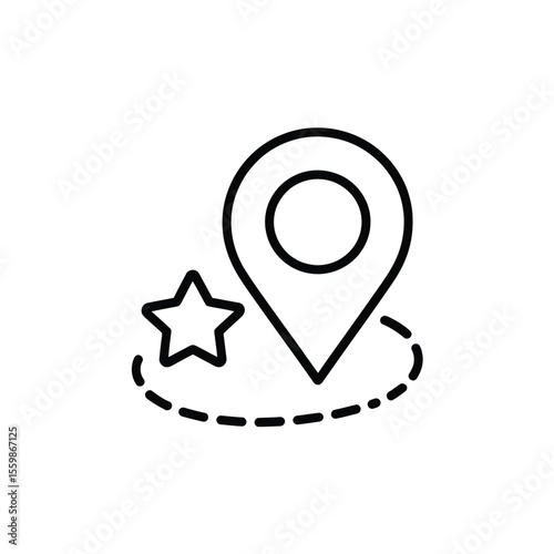 Location Pin with Star and Dotted Path Icon Illustration