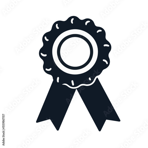 Minimalist black and white ribbon icon on white background, symbolism of achievement