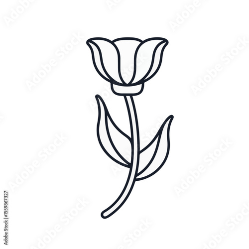 Minimalist black and white flower icon on white background, simplicity