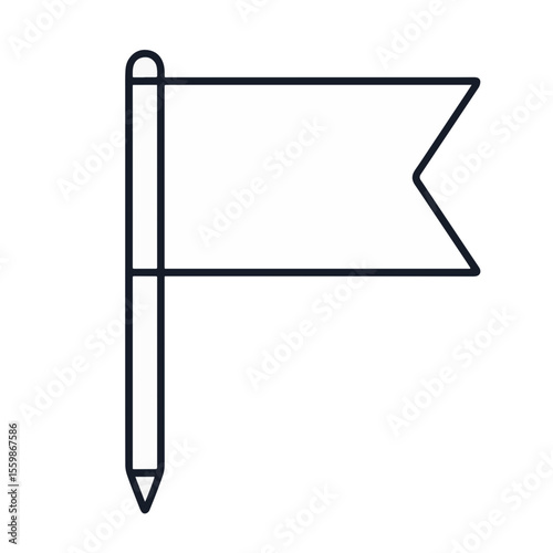Minimalist black and white flag pin icon on white background, symbolism