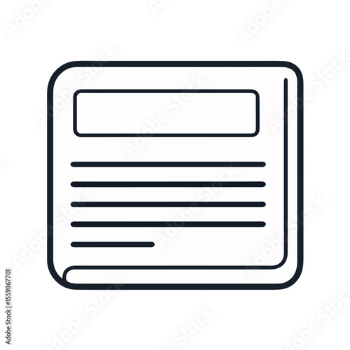 Minimalist black and white notebook icon on white background, simplicity