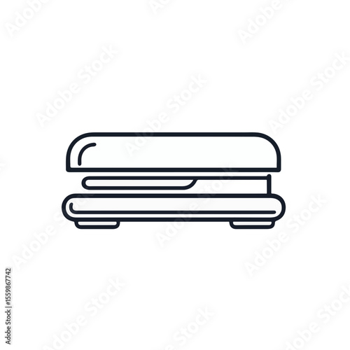 Minimalist black and white stapler icon on white background, simplicity