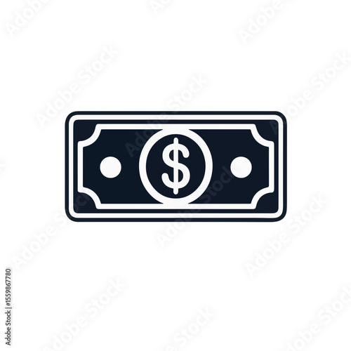 Minimalist dollar bill icon on white background, financial symbolism