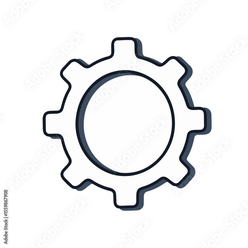 Minimalist black and white cog icon on white background, innovation concept