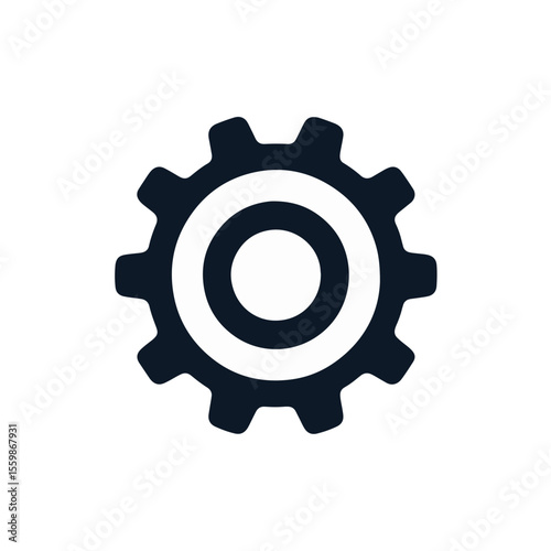 Minimalist black and white gear icon on plain white background, simplicity