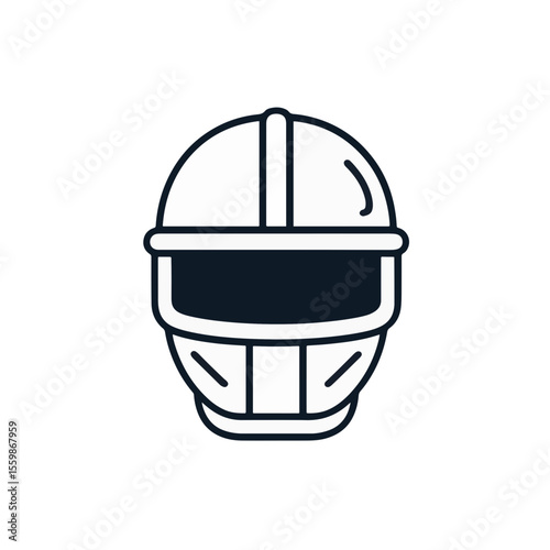 Minimalist black and white helmet icon on plain background, simplicity