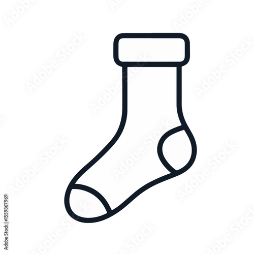 Minimalist black and white sock icon on plain white background, simplicity
