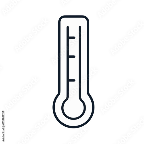 Minimalist black and white thermometer icon on white background, simplicity