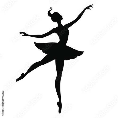 Elegant Ballerina Silhouette Graceful Dance Pose Illustration, Black and White Vector Art, Pointe Shoes, Classical Ballet, Artistic Design