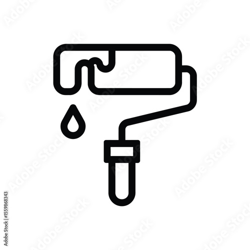 Paint roller with paint drop icon in outline style