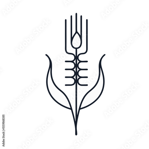 Minimalist wheat icon in black and white, symbolizing growth