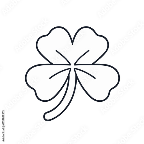 Minimalist black and white clover icon on plain background, good luck symbol