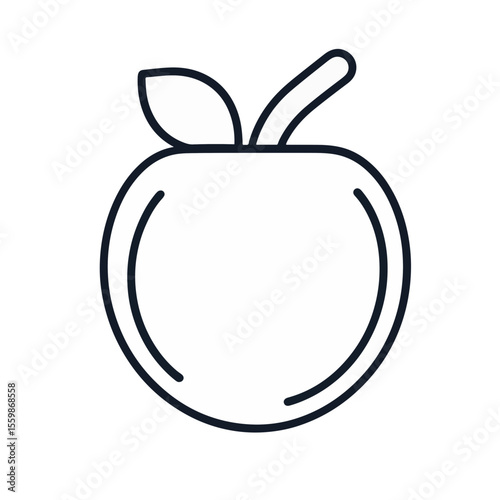 Minimalist black and white peach icon on white background, simplicity