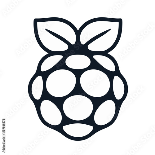 Minimalist black and white raspberry icon on white background, simplicity
