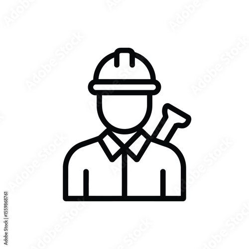 Construction Worker Icon with Hard Hat and Tool Silhouette