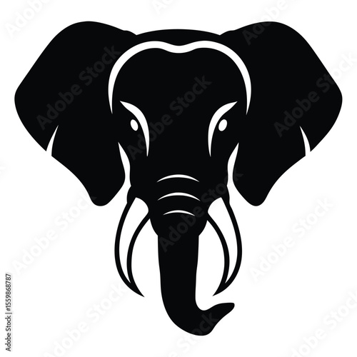 Majestic Elephant Head Silhouette A Striking Vector Illustration of an African Elephant's Powerful Presence