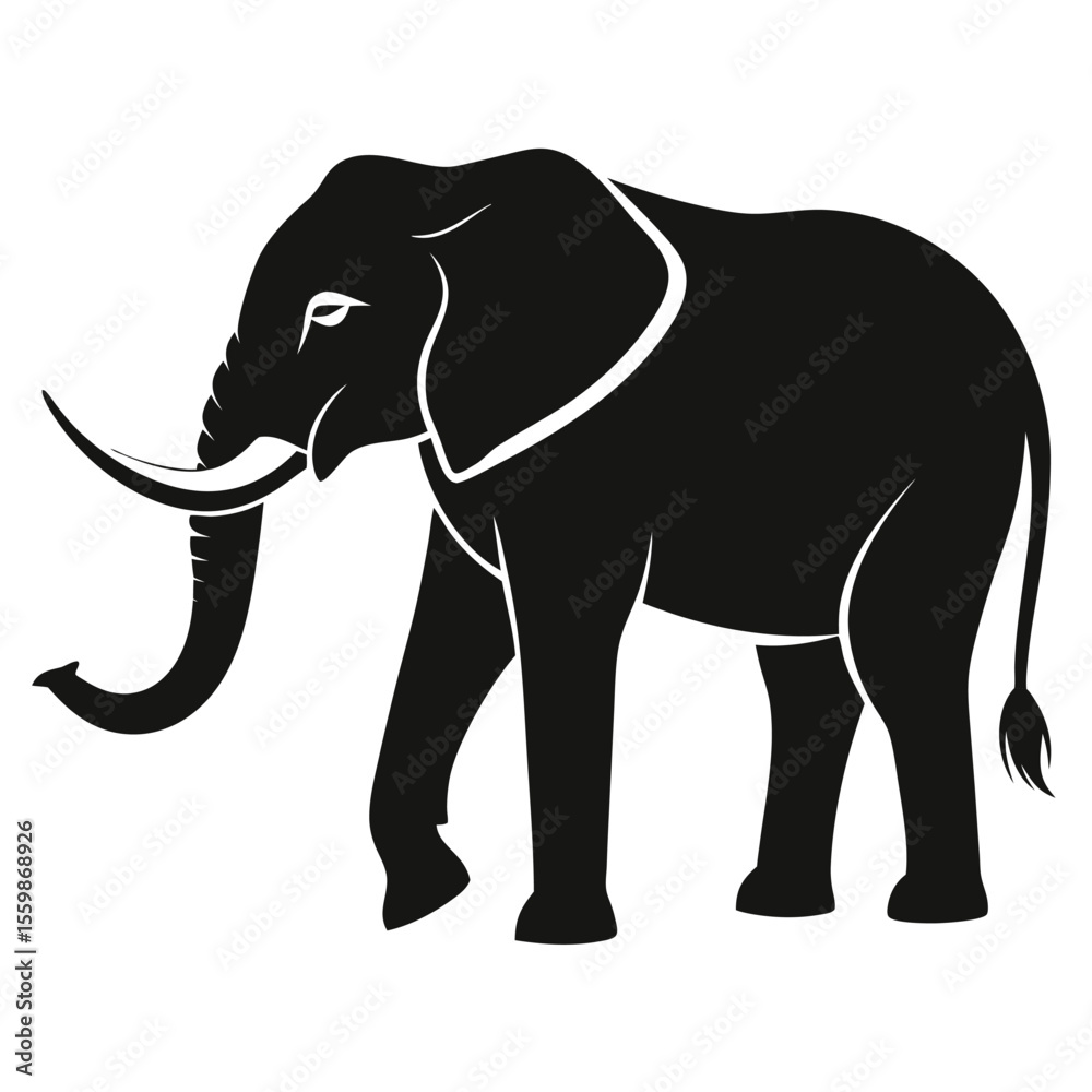 Obraz premium Majestic African Elephant Silhouette Powerful Symbol of Strength, Wisdom, and Endurance in Black and White Illustration