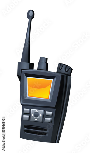 Portable police radio, a communication device for officers to maintain contact and coordinate operations. Vector cartoon illustration