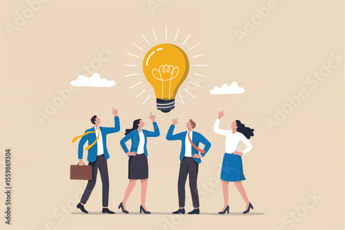 Teamwork and innovation business people holding a light bulb isolated on transparent background