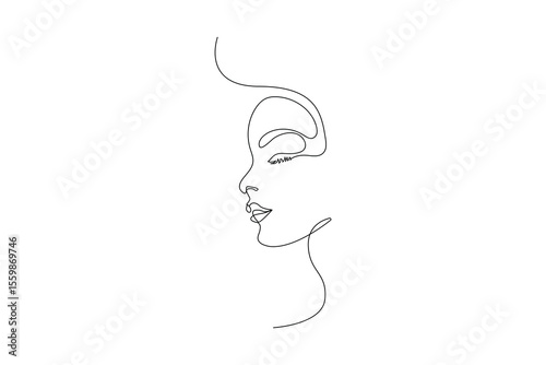 Minimalist female face outline in one line style vector illustration for modern artwork