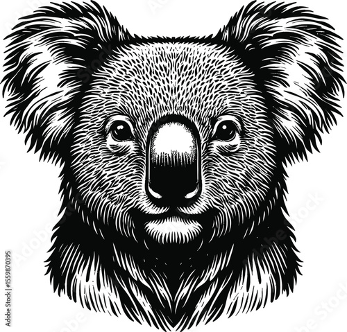 Black and White Engraved Koala Illustration – Vector Animal Design