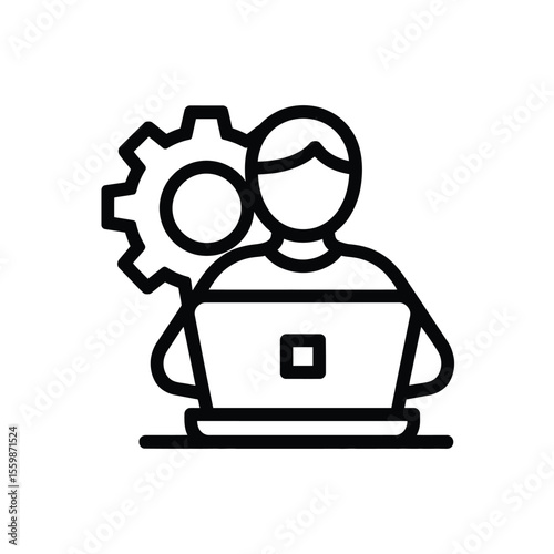 Person Working on Laptop with Gear Icon