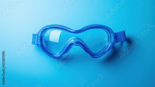 Blue swim goggles on blue background, summer, swimming, underwater view