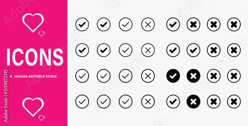 Checkmark and Cross Icon Set for User Interface Design and Development