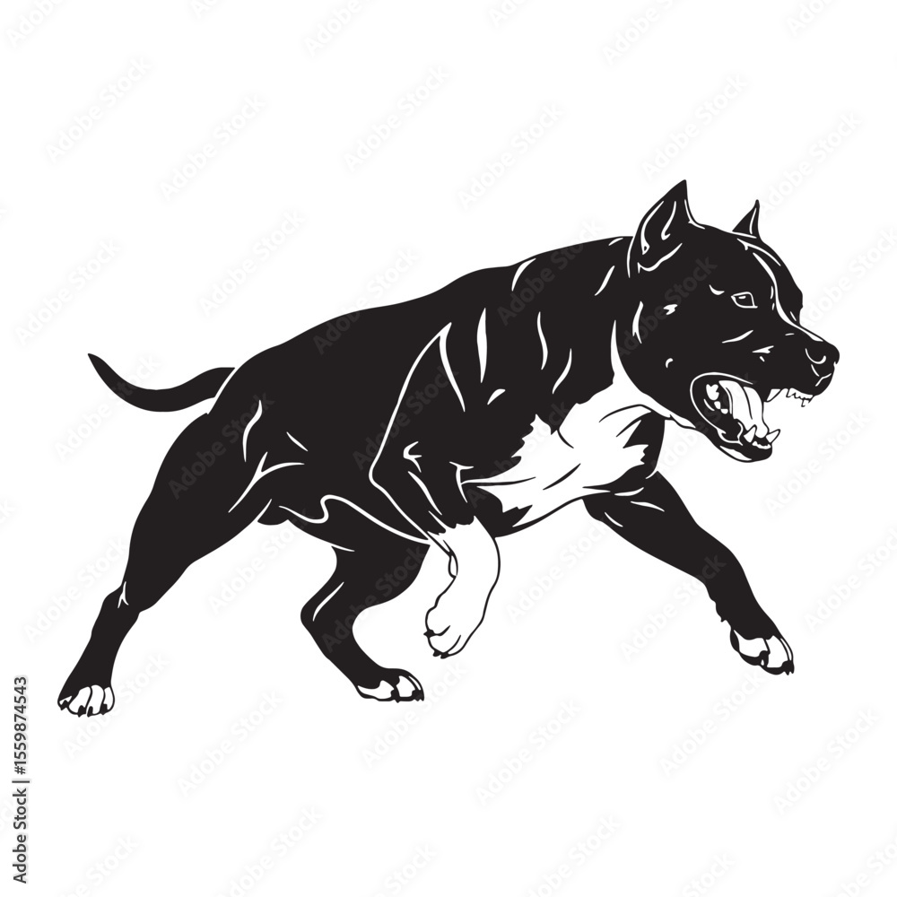 Obraz premium A proud American Staffordshire Terrier digital black image, elegant graphic for your projects - American Staffordshire Terrier silhouette - Amstaff Vector - Silhouette of Amstaff - dog silhouette