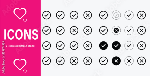 Check Mark and Cross Icons for User Interface and Web Design