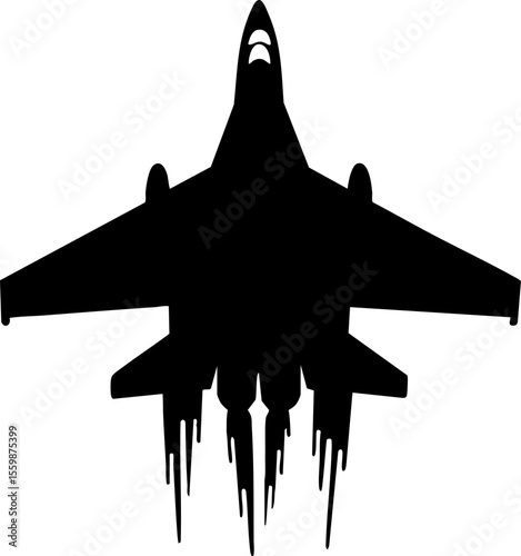 Silhouette of fighter jet, fighter bomber with sleek design and sharp angles