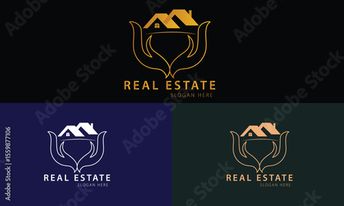 Real estate logo design with full branding business card, stumps, email signature, and social media kit
