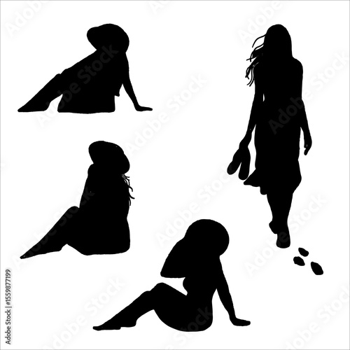 Silhouettes of Women in Various Poses Depicting Elegance and Relaxation
