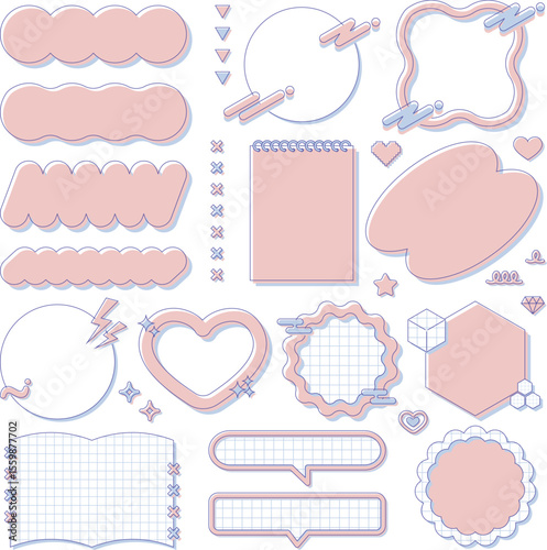 cute y2k frames set, decoration, fancy, pop, blank, pink, blue / ゆるふわで可愛いy2kフレームセット 装飾 飾り枠 ファンシーポップ ピンク 青 文字なし