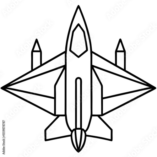 Top View Fighter Jet Line Art Vector