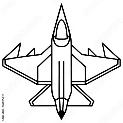 Top View Fighter Jet Line Art Vector