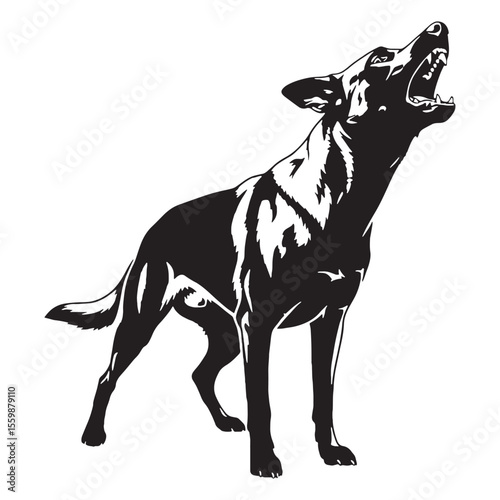 A loyal Belgian Malinois black vector artwork, showing its strong presence - Belgian Malinois silhouette - Belgian Malinois Vector - Silhouette of Belgian Malinois - dog silhouette

