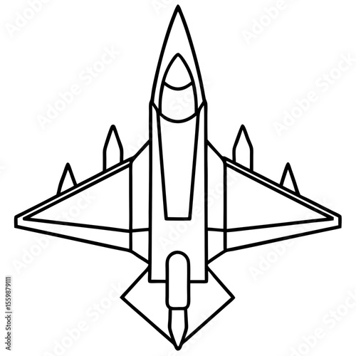 Top View Fighter Jet Line Art Vector