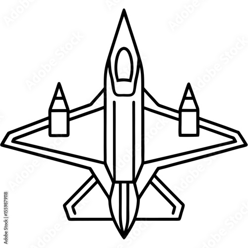 Top View Fighter Jet Line Art Vector