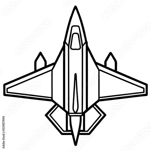 Top View Fighter Jet Line Art Vector