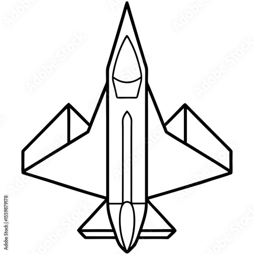 Top View Fighter Jet Line Art Vector