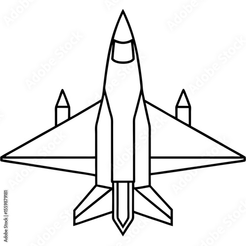 Top View Fighter Jet Line Art Vector
