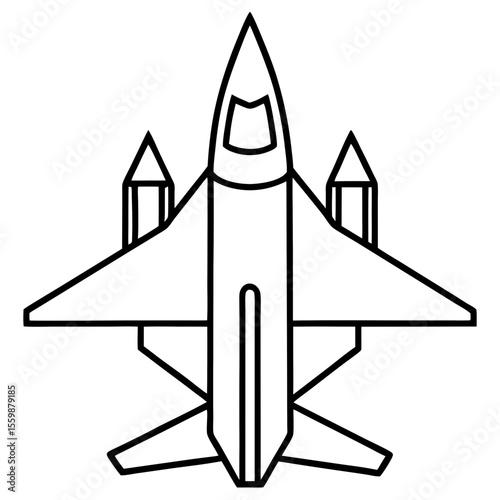 Top View Fighter Jet Line Art Vector