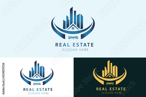 Real estate logo design with full branding business card, stumps, email signature, and social media kit