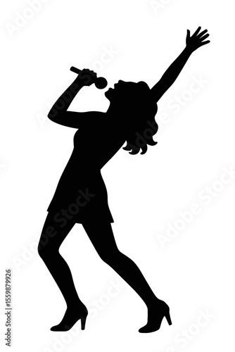 Dynamic Female Singer Silhouette with Microphone: Live Music Performance
