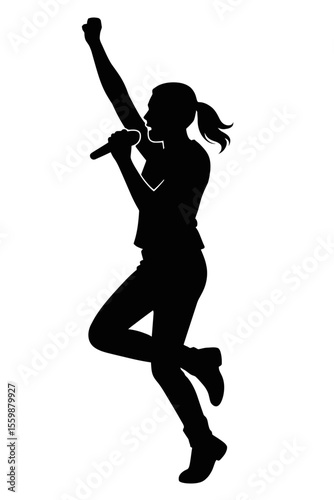 Silhouette Singer Jumping with Microphone: Energetic Live Music Performance