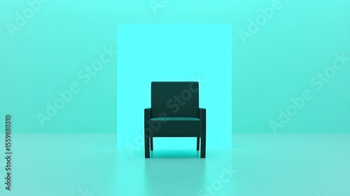 Minimalist Teal Room with Dark Chair: Modern Interior Design Concept