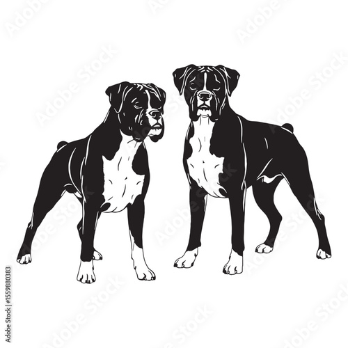 An essential Boxer canine digital black graphic, a powerful tool for endeavors - Boxer silhouette - Boxer Vector - Silhouette of Boxer - dog illustration

