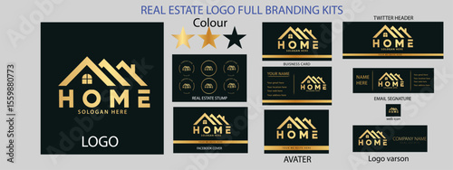 Real estate logo design with full branding business card, stumps, email signature, and social media kit